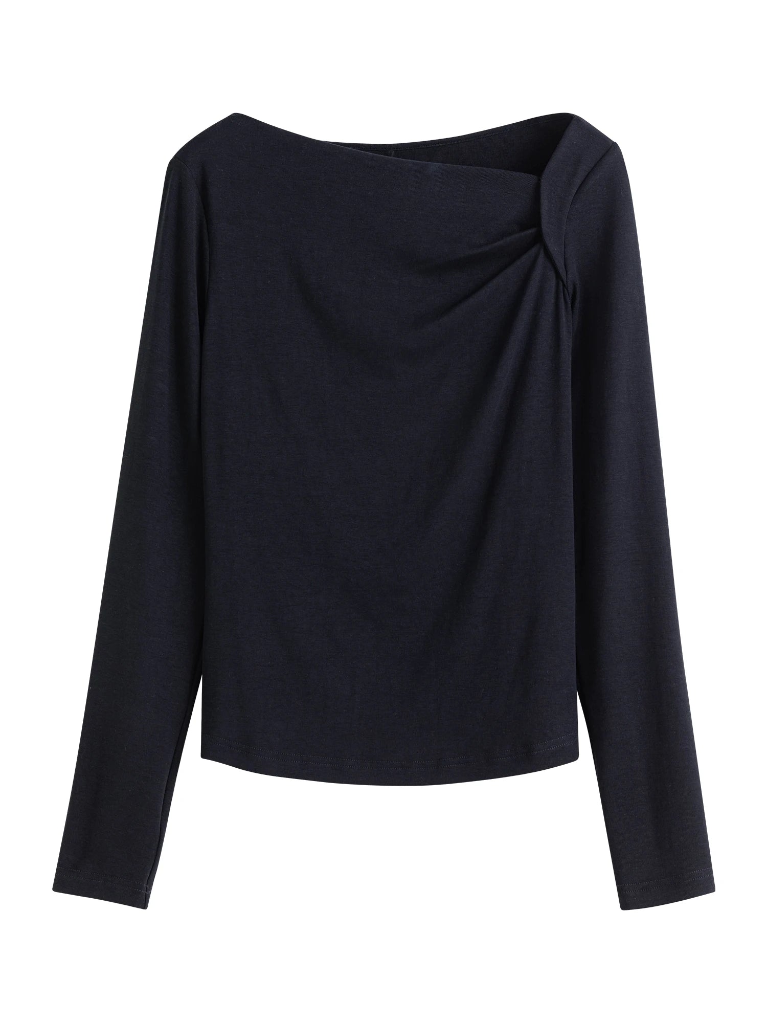 ZIQIAO Tencel Acetate Slim Fit Long-sleeved T-shirt For Women 2024 Autumn New Design Versatile Casual Solid Color Tops 24ZQ93095