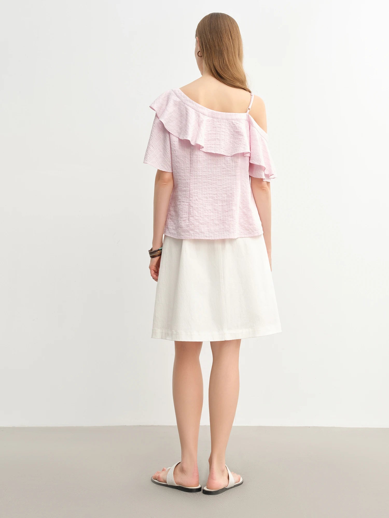 DUSHU 2025 Summer New Style Plus Size Women's Asymmetric Off-Shoulder Ruffled Shirt for Plus-Size Girls Blouses Tops