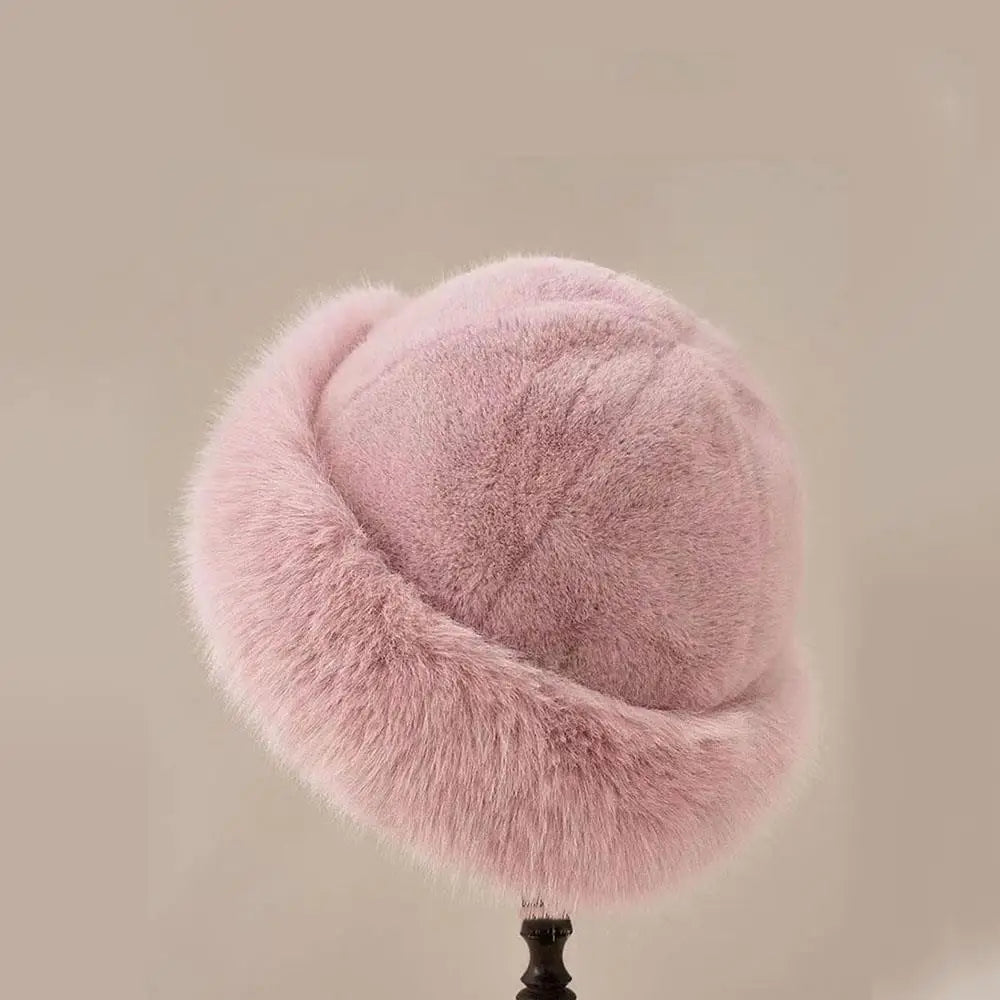 2024 New Women Fluffy Faux Fur Bucket Hat Winter Warm Ear Protection Cap Windproof Panama Caps Fashion White Plush Bucket Hat