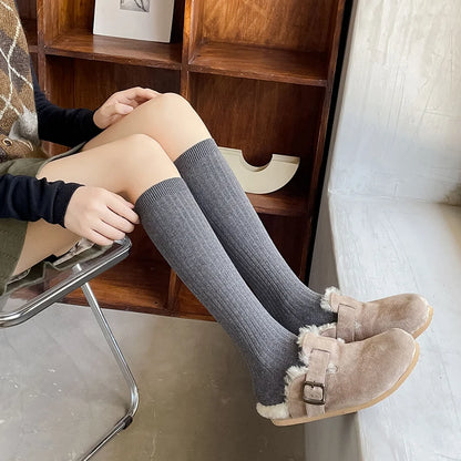 New Women's Stockings Spring Trends Casual Preppy Style Knee High Socks Female High Quality Cotton Solid Color Long Socks Comfy