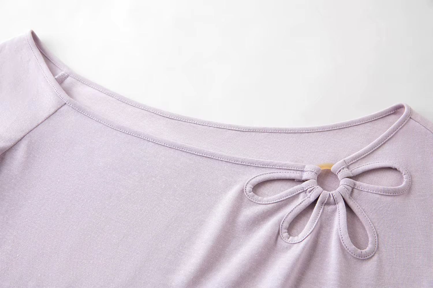 Sweet Off-Shoulder Cut-Out Design Linen Blend Long-Sleeve T-Shirt Spring 2026 New Arrival Skew collar Cotton Tops