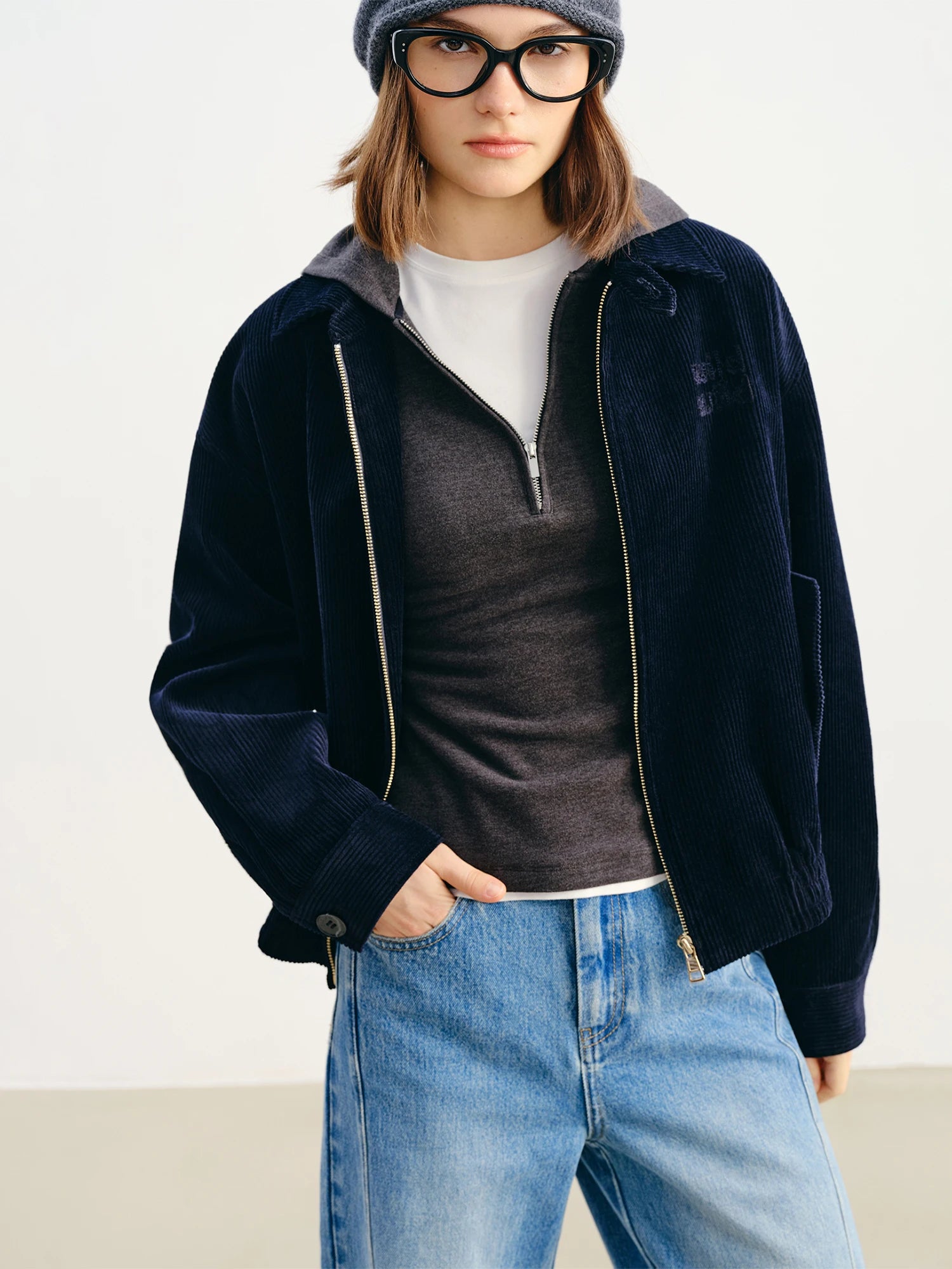Petite Retro Miu-Inspired Collegiate Corduroy Jacket with Small Turnover Collar 2025 Autumn Winter New Collection Jackets