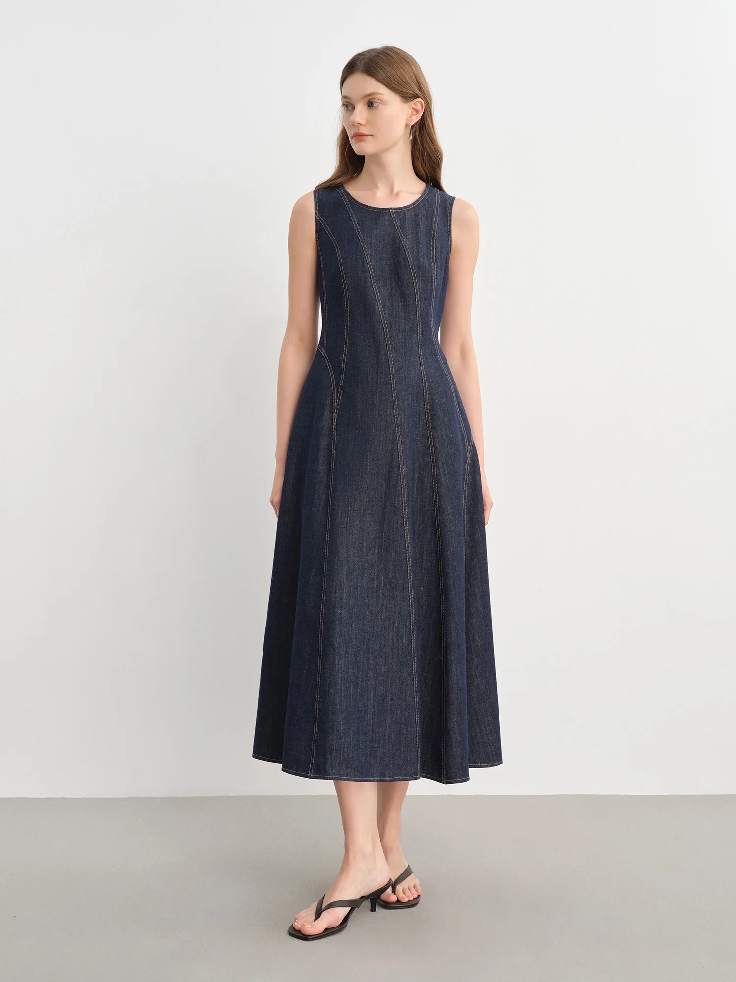 DUSHU Plus Size Denim Dress Women Summer Lyocell Tencel Breathable Slim Vest Dress Line Carved Dress