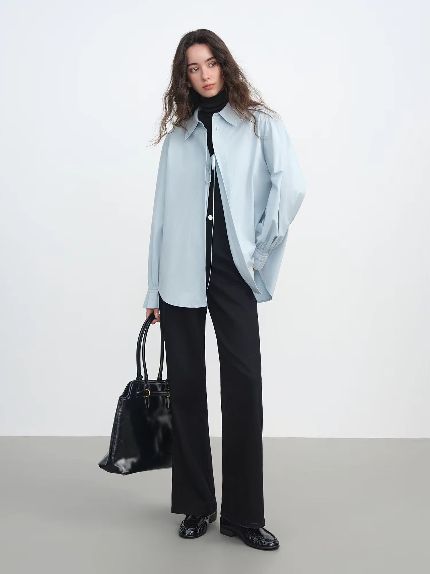 High-Waisted Black Wide-Leg Jeans with Slit Detail, Women's Fashion Casual Stretch Denim Trousers