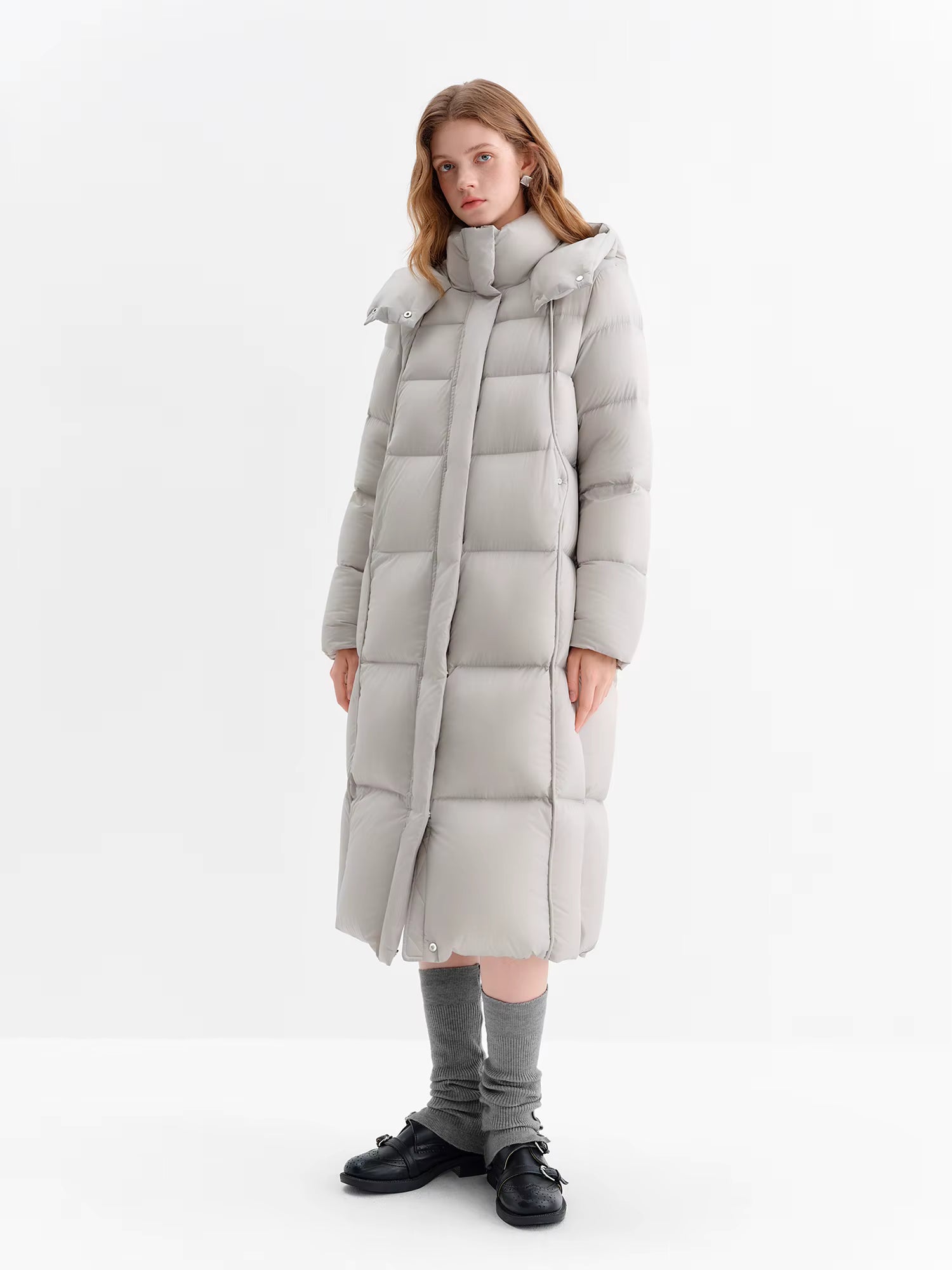 Puff Hooded Color Matching Knee-length Down Jacket Women's Winter 2025 New Cold-proof Warm Coats Simple Leisure