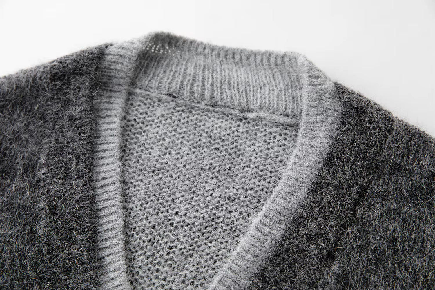 【Premium Series】Autumn Winter Women Mohair Wool Blend Knit Cardigan Color Block V Neck Chic Open Front Sweater Coat Casual