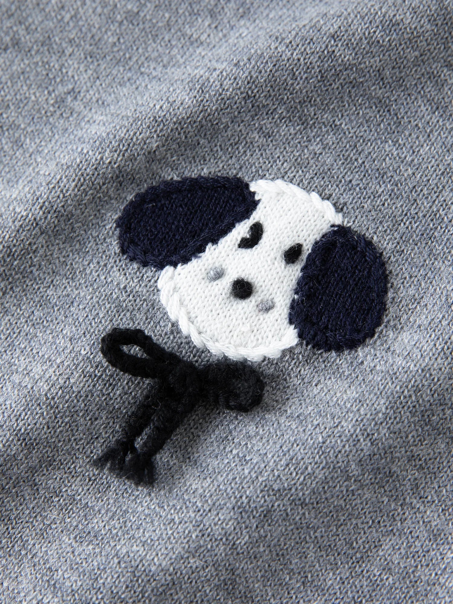 FSLE Autumn 2025 Women's Knit Cardigan - Playful Style Round Neck Dog Embroidery Loose Casual Top Sweater with Floral Accents