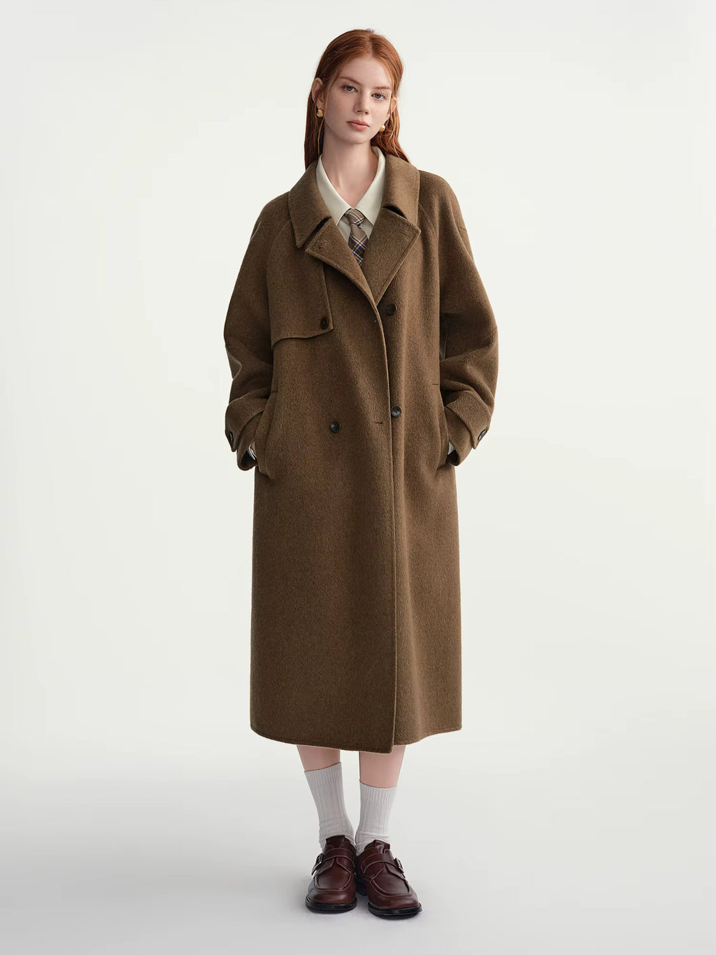 2025 Winter Women's Trench Style Double-Faced Wool Coat with Notch Lapel - Reversible Warm Overcoat for Casual Office Wear
