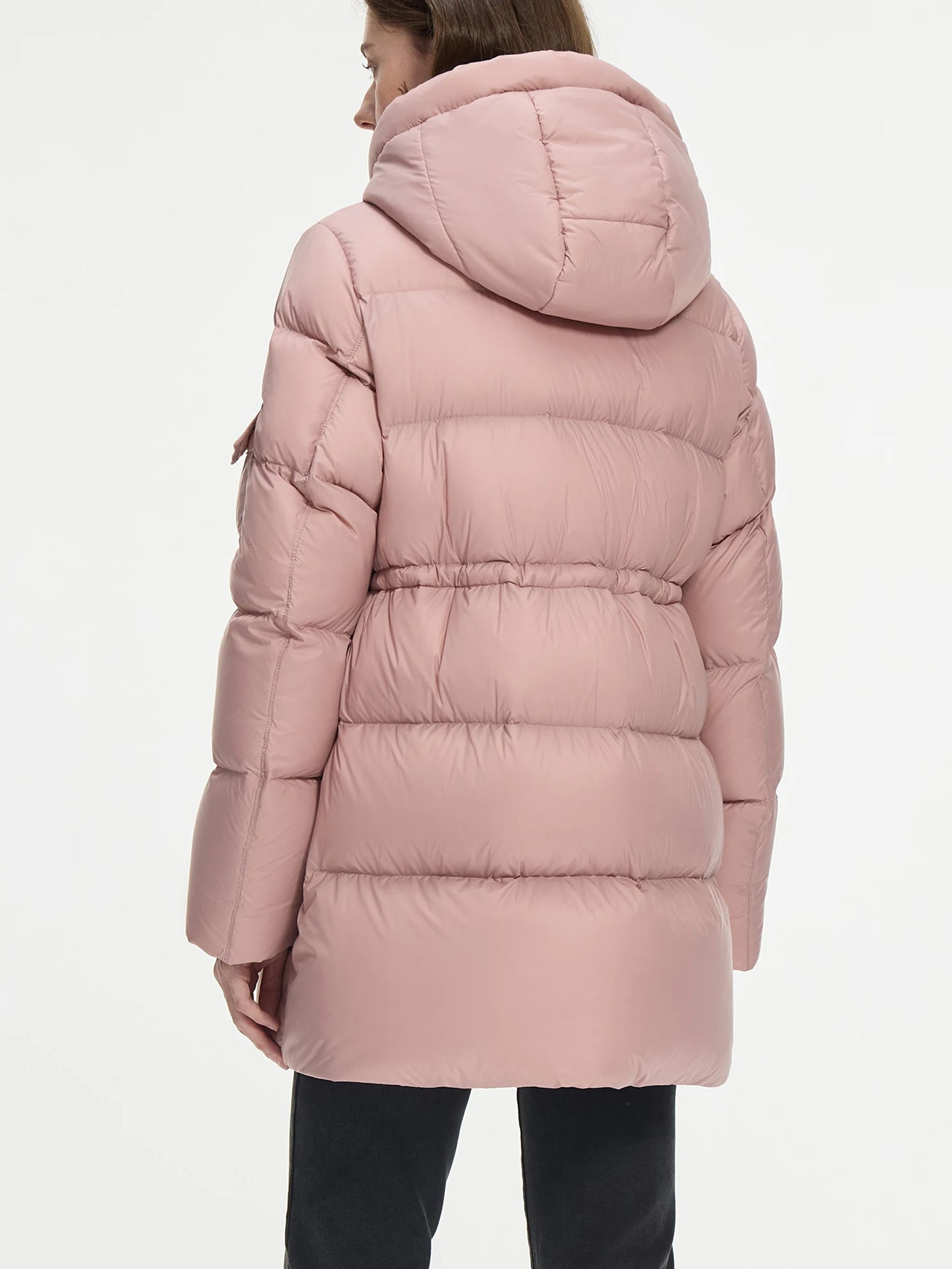 FSLE 175G Filling Amount Women Winter Down Coat One Hand Length Casual Style Hooded Pink High Wiast Down Jackets 24FS14131