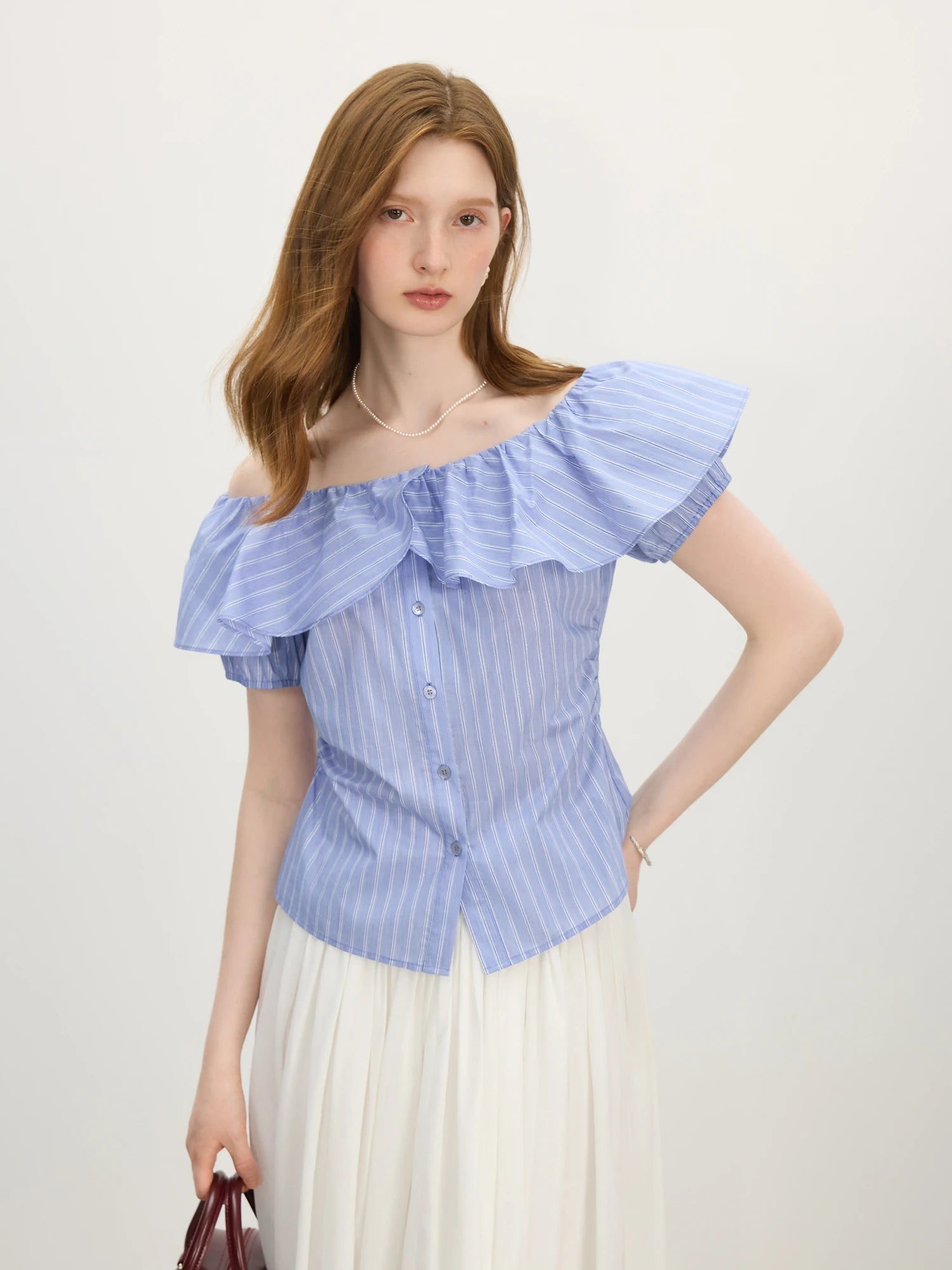 FSLE Ruffled Two Style Wear Short-sleeved Shirt for Women 2025 Summer New Arrival Unique Design Tops Holiday Seaso