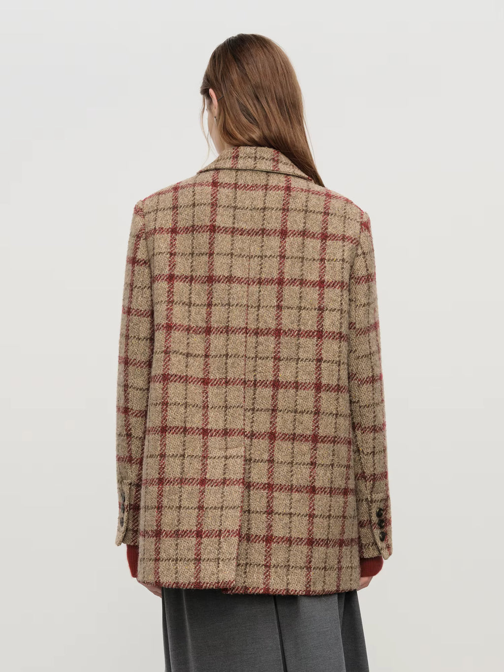 British Style Retro Check Wool Suit Jacket for Women Fall Winter 2025 New Arrival Short Coat Women Tow Color Tailored Coat