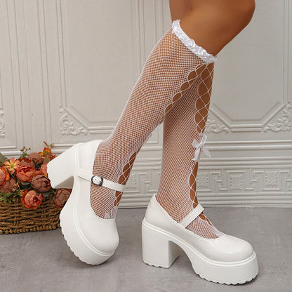 Rimocy 2024 New Chunky Platform Mary Jane Shoes Women Patent Leather High Heels Pumps Woman Sweet Thick Heel Party Shoes Female