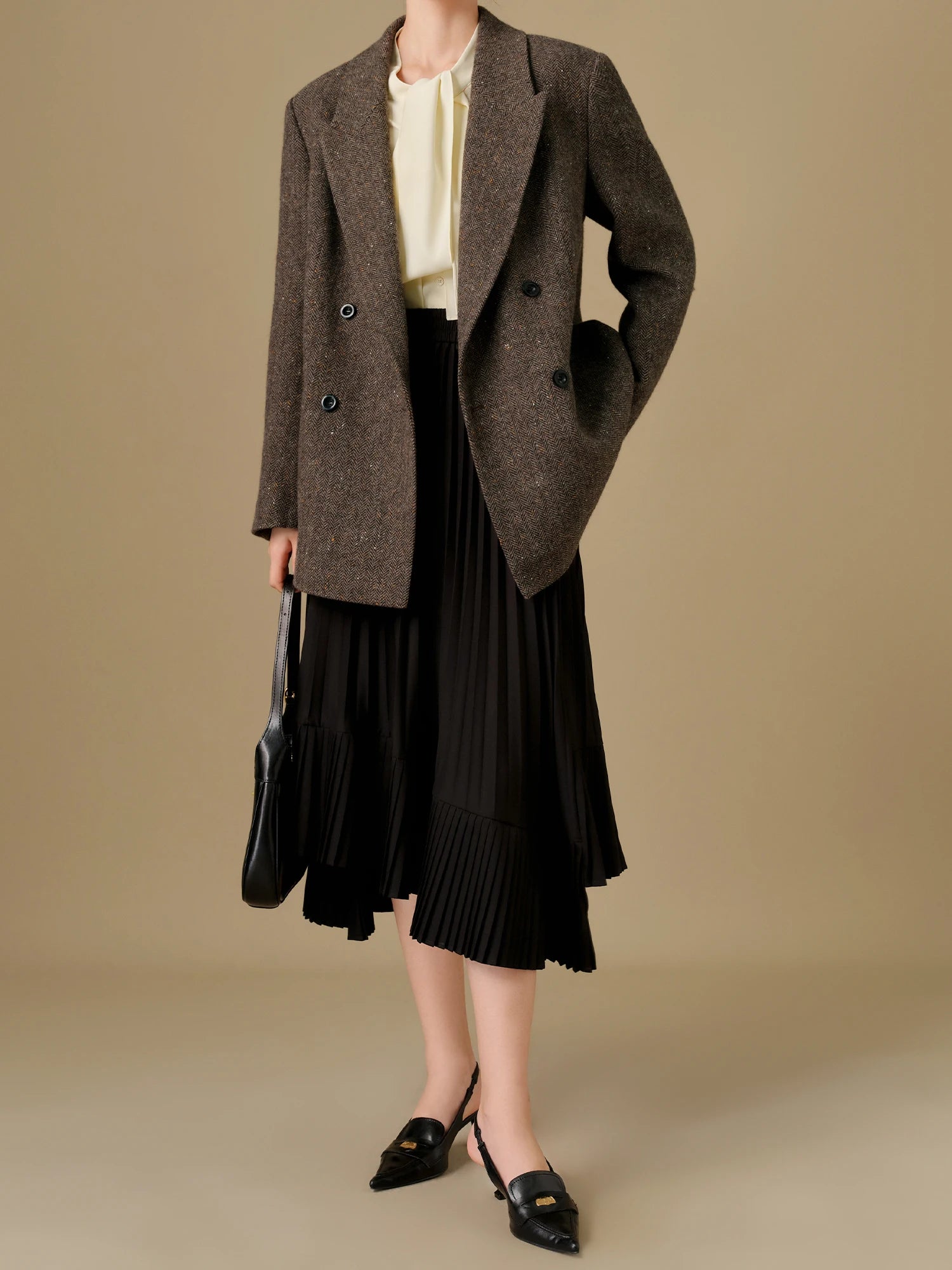 DUSHU Plus Size 98.8% Sheep Wool Color Dot Retro Style Brown Suit For Women 2024 Winter New Design Wool Warm Coat 24DH84019