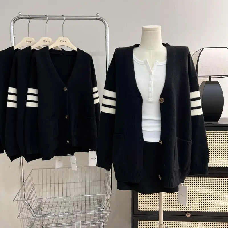 2024 Spring and Autumn New Women's Wear Korean Drama Lazy Style Knitted Cardigan Loose Soft Sweater