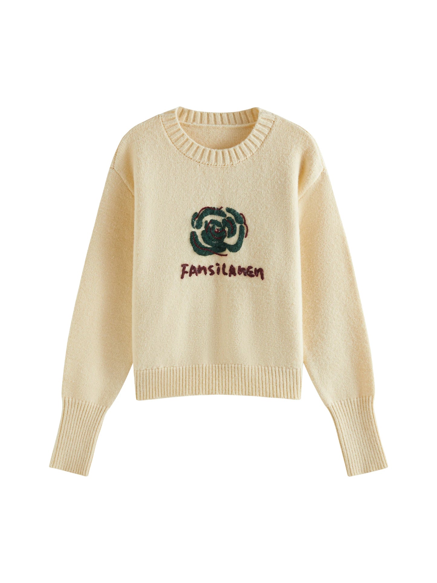 FSLE Two Colors Flower Embroidery Round Neck Women Sweater Fall Winter 2024 New Loose Versatile Warm Wool Knit Pullover24FS14165