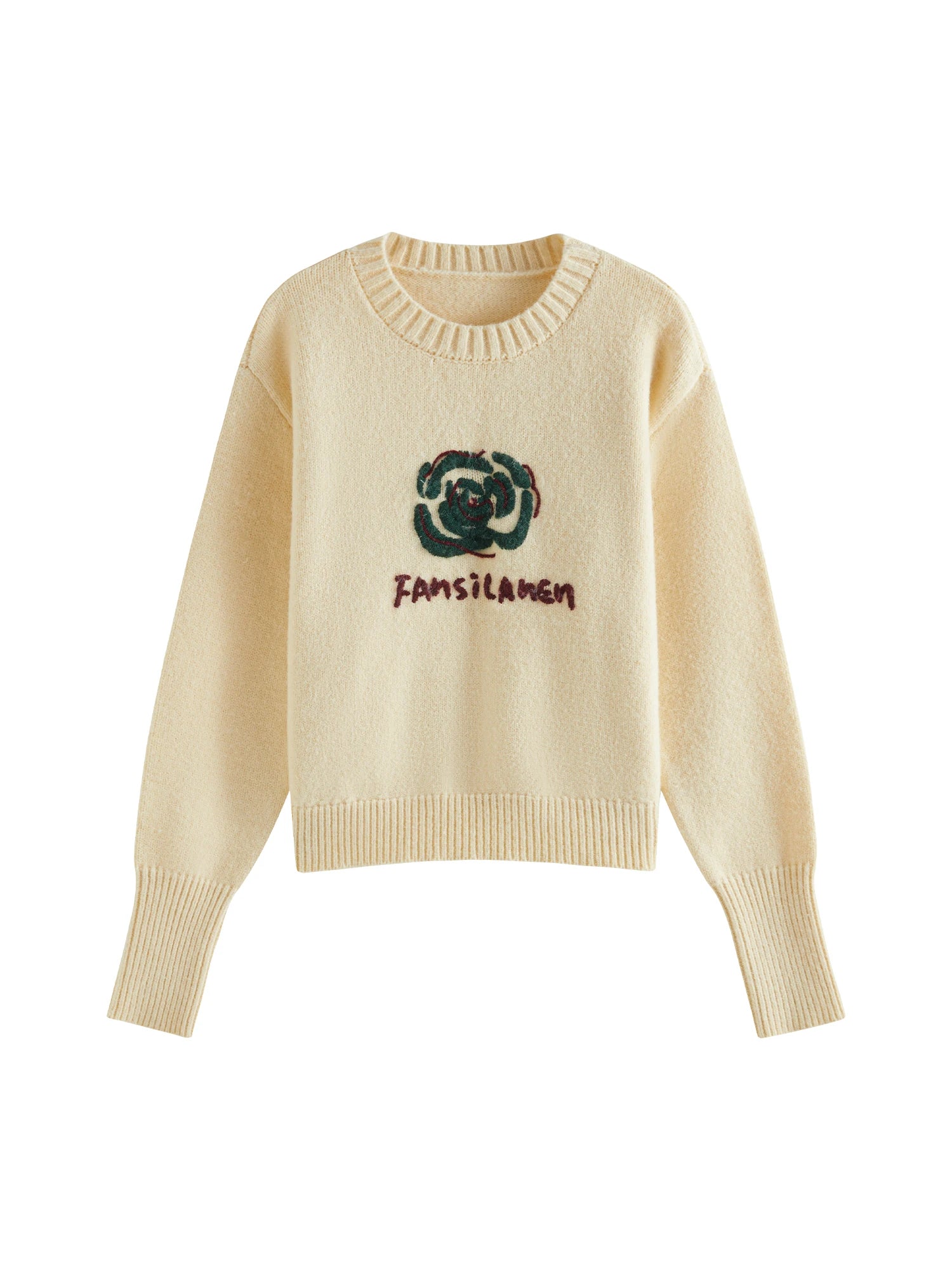 FSLE Two Colors Flower Embroidery Round Neck Women Sweater Fall Winter 2024 New Loose Versatile Warm Wool Knit Pullover24FS14165
