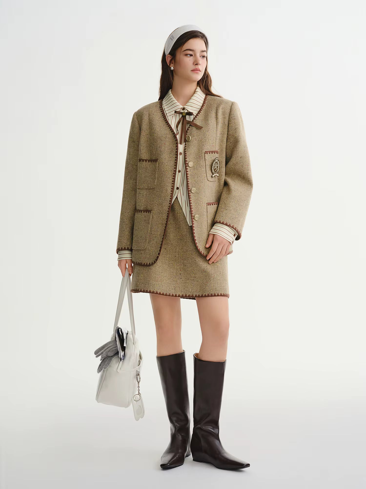 Maple Syrup Madeleine Women's Skirt Sets Colorful Plaid Winter Coat 2025 New Arrival Preppy Style Commuting Streetwear
