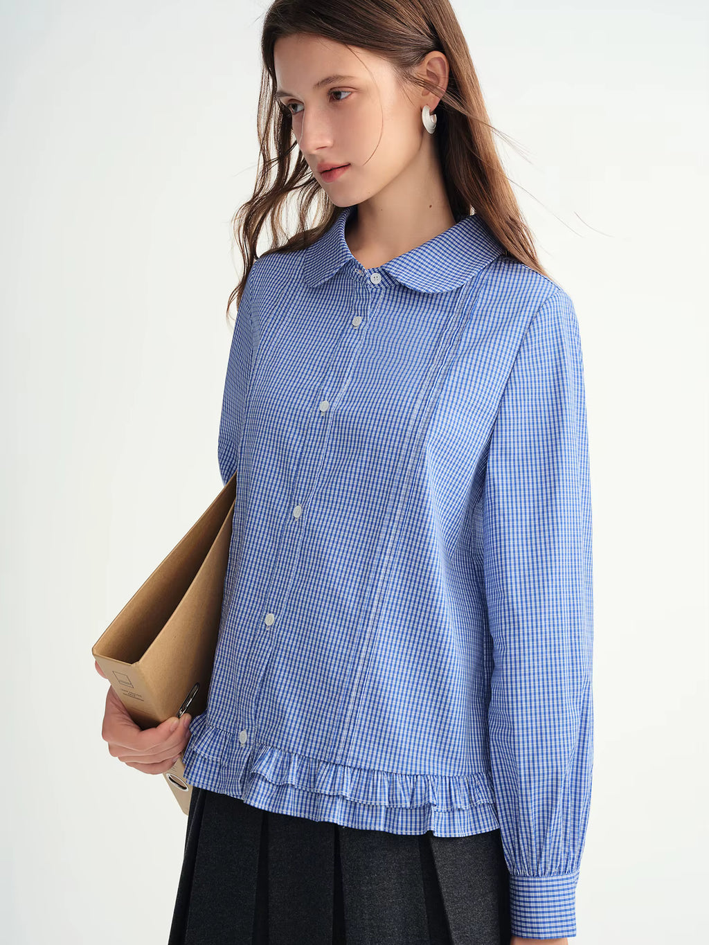 Plus-size Women Clothing 【Sweet Tea Girl】 Striped Gathered Wooden Ear neckline and hem Babydoll Dress 2025 Winter Shirt
