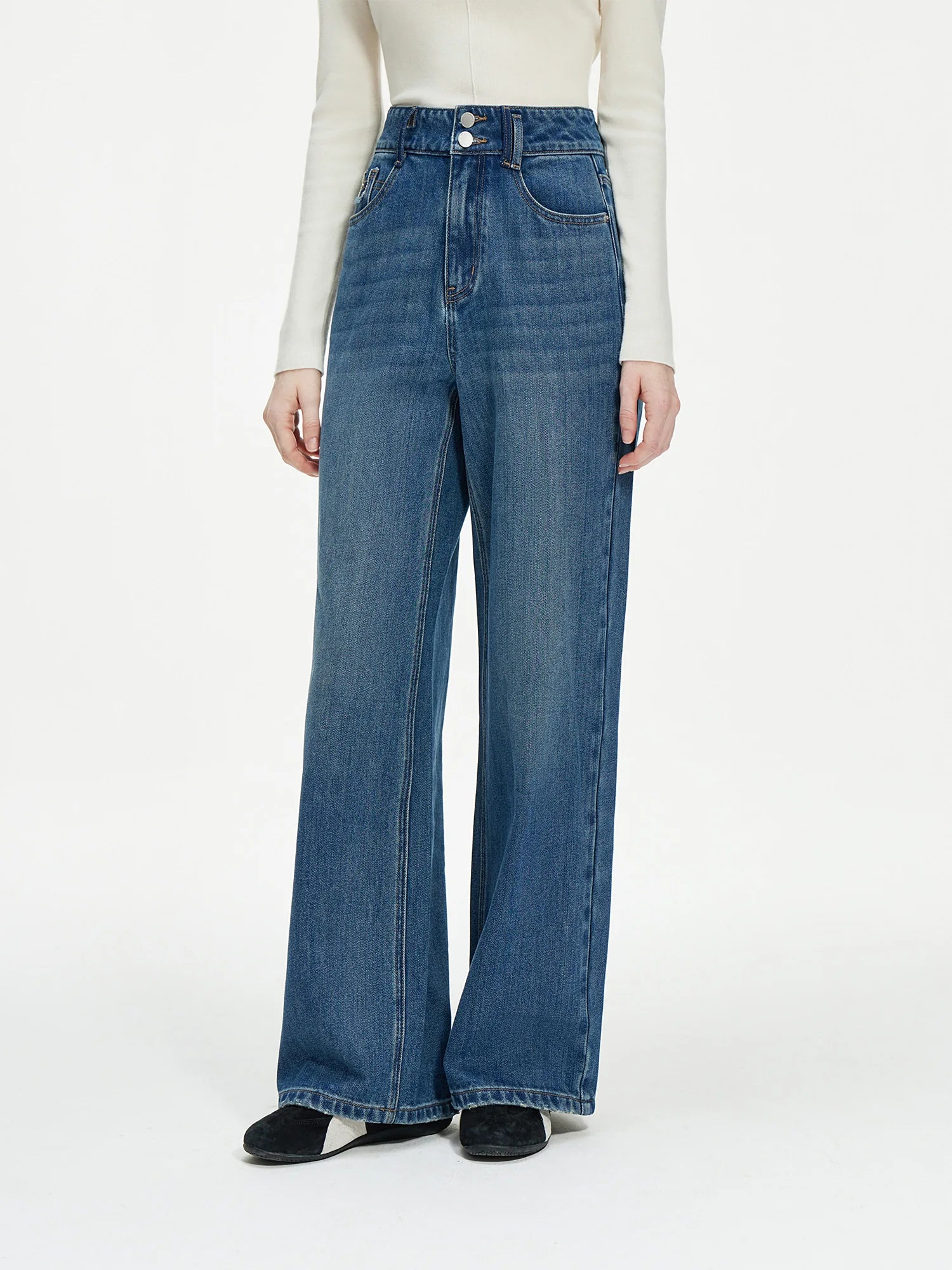 FSLE Office Lady Retro High Waisted Straight Leg Wide Leg Jeans for Women 2024 New Casual Slimming Versatile 24FS14300