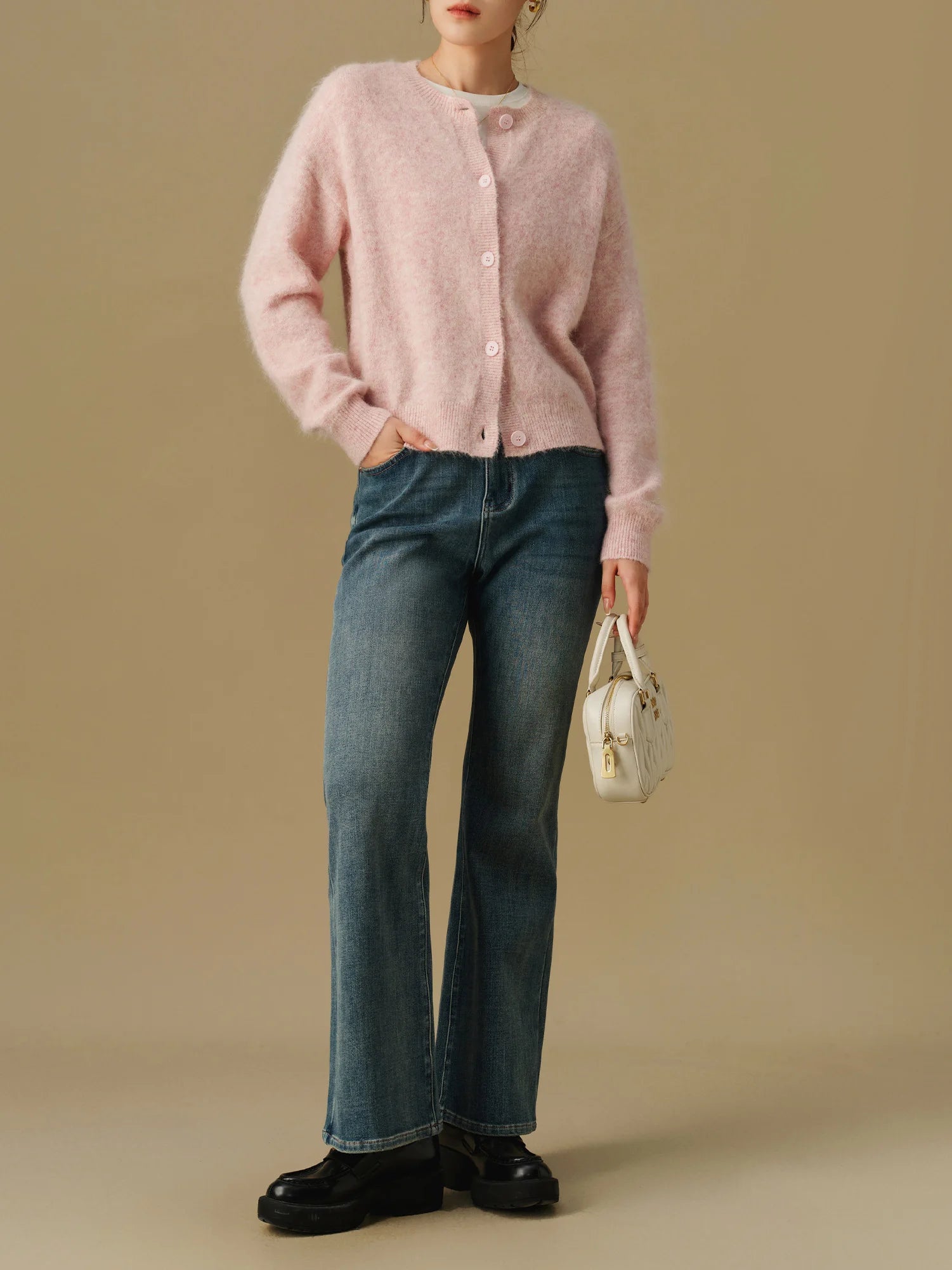 DUSHU Women's Round Neck Sweater Cardigan 2024 Winter New Product Fashionable Versatile Knitwear Sweater for Women 24DS84197