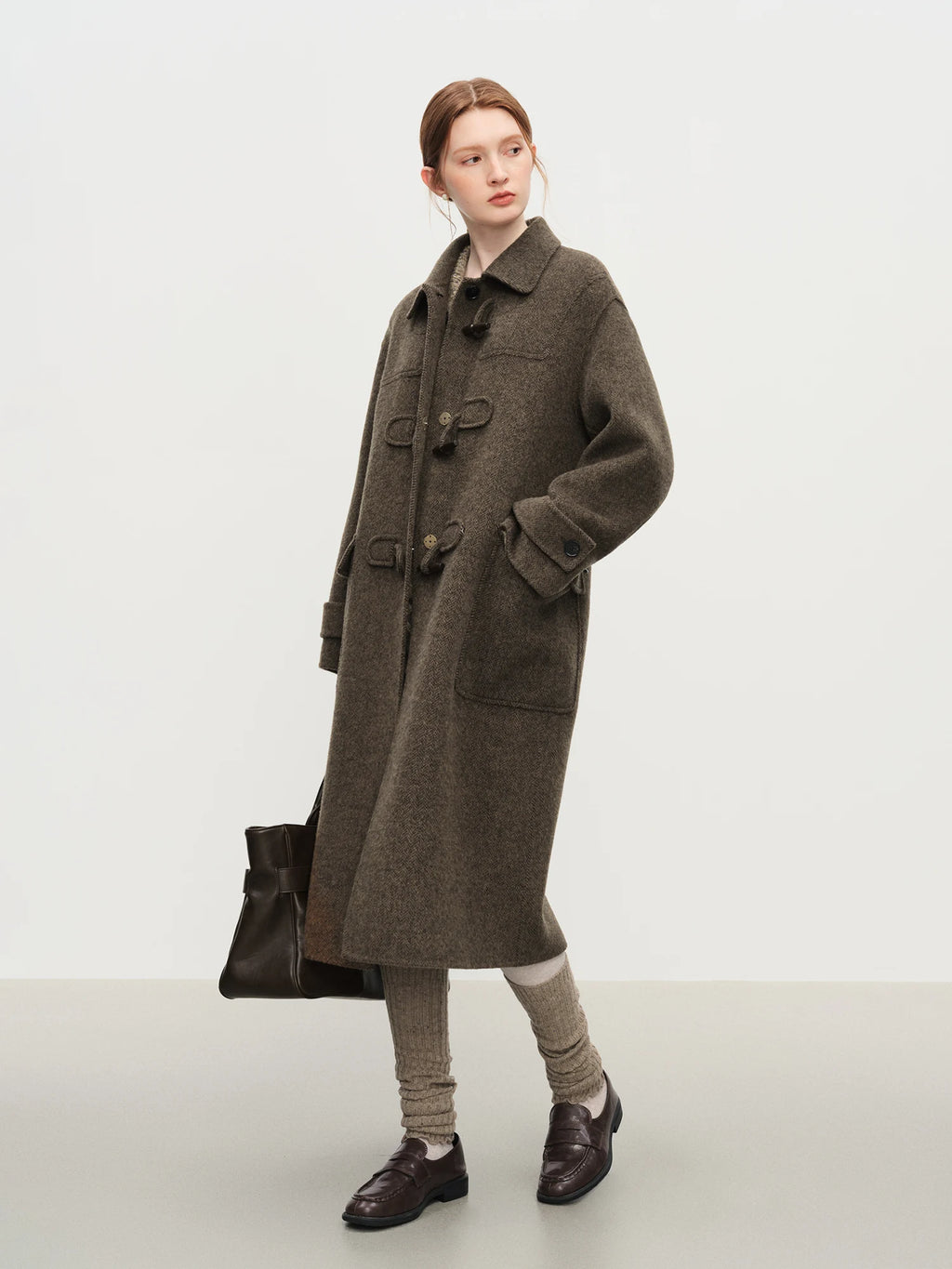 FSLE Retro Academic Herringbone Double-Faced Tweed Coat for Women Winter 2025 New Arrival Oversized Jacket Outerwear Blends