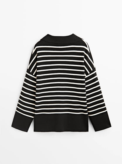 Ethereal MD 2023  autumn new style of POLO style V-neck striped casual knitwear for women