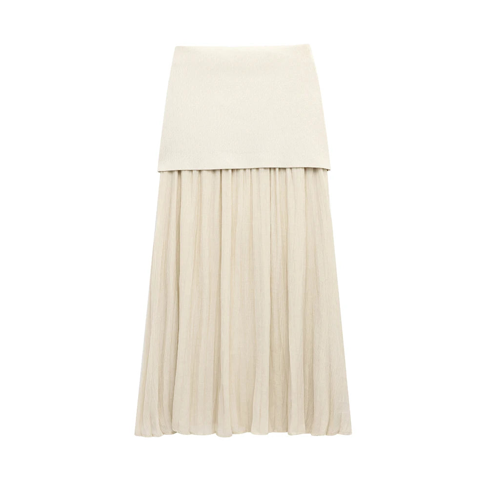 Women's Elegant Button-Down Vest & Pleated Maxi Skirt Set