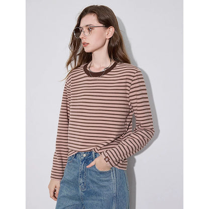 TOYOUTH Women Undercover 2024 Autumn Winter New Vintage Striped Round Neck Long Sleeve Warm T-shirt