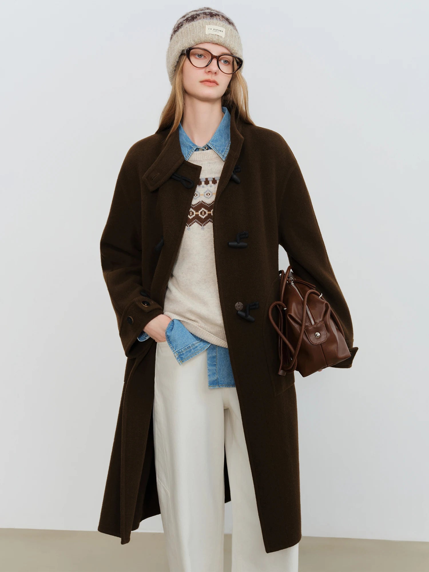 Crafty Studio Wool Coat for Petite Women with Horn Buttons, Standing Collar, and Double-Faced Design 2025 New