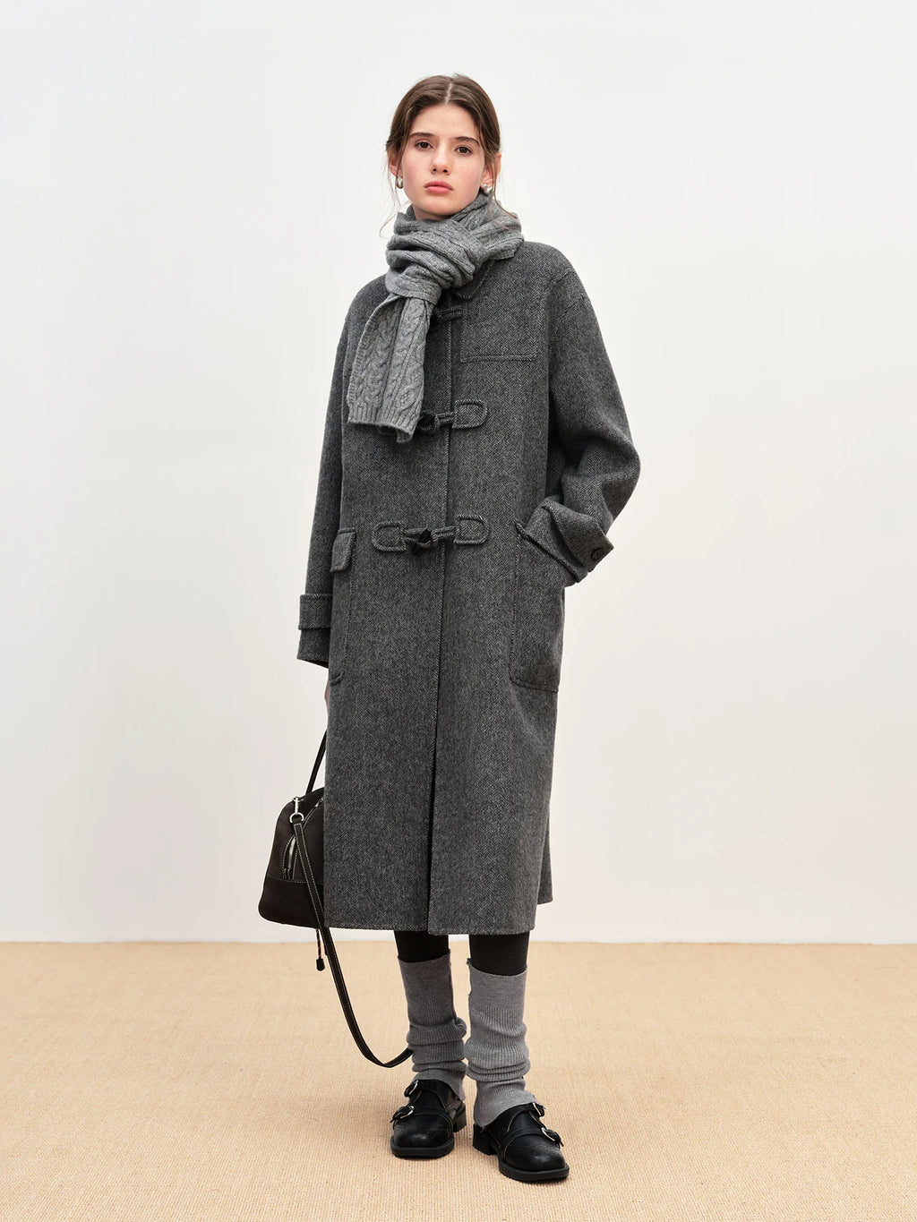 FSLE Retro Academic Herringbone Double-Faced Tweed Coat for Women Winter 2025 New Arrival Oversized Jacket Outerwear Blends