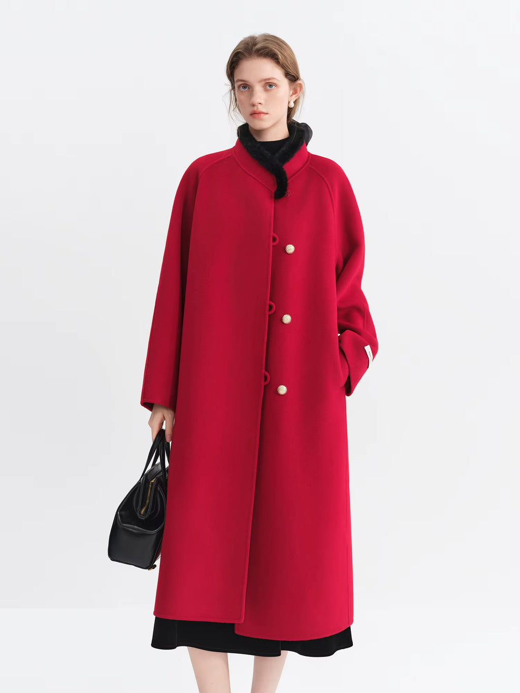 Modern Chinese Red Velvet Coat for Women Winter 2025 New Arrival Sable Fur Festive Ensemble Coat 100% Wool Long Coats