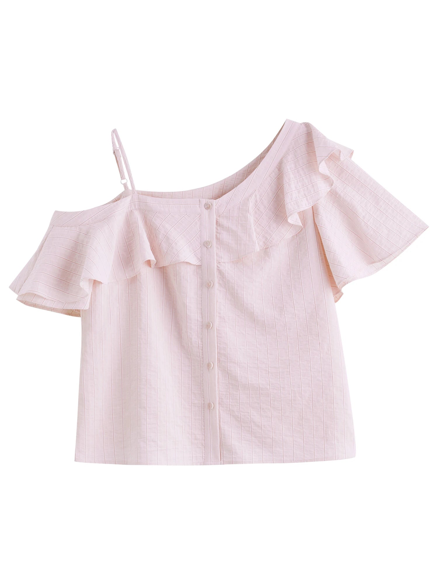 DUSHU 2025 Summer New Style Plus Size Women's Asymmetric Off-Shoulder Ruffled Shirt for Plus-Size Girls Blouses Tops