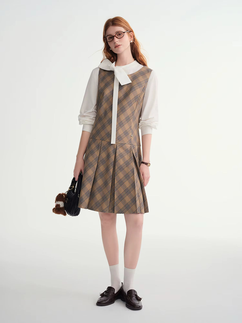 Winter 2025 Women's Tartan A-Line Jumper Dress - Retro Plaid Pattern Sleeveless Swing Skirt for Layering