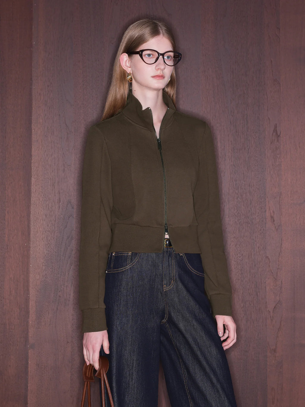 ZIQIAO Petite Stand-Up Collar Hoodie Jacket 2025 New Autumn Collection Waist Cinching Slimming Open-Front Top