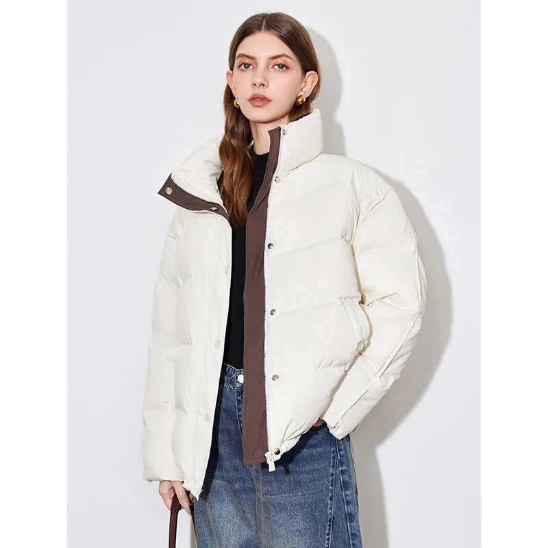 TOYOUTH Women Down Jacket 2024 Winter New 90% White Duck Down Fur Collar Hooded Warm Jacket Coat