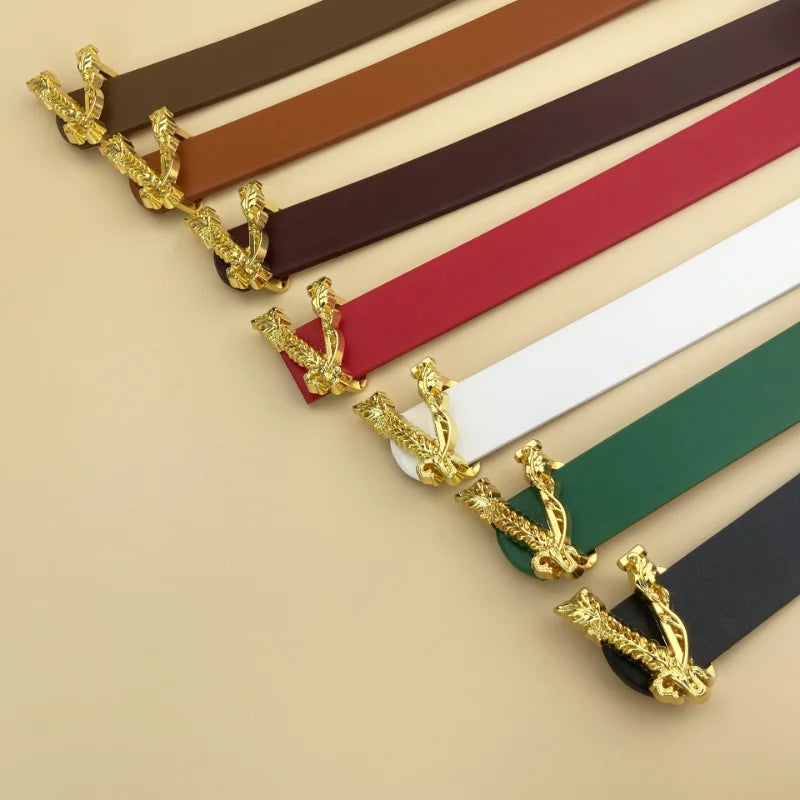Luxury Brand Pu Leather Belt For  Women Designer Alloy  V Buckle Waist Strap Female Jeans Trouser Dress Waistband