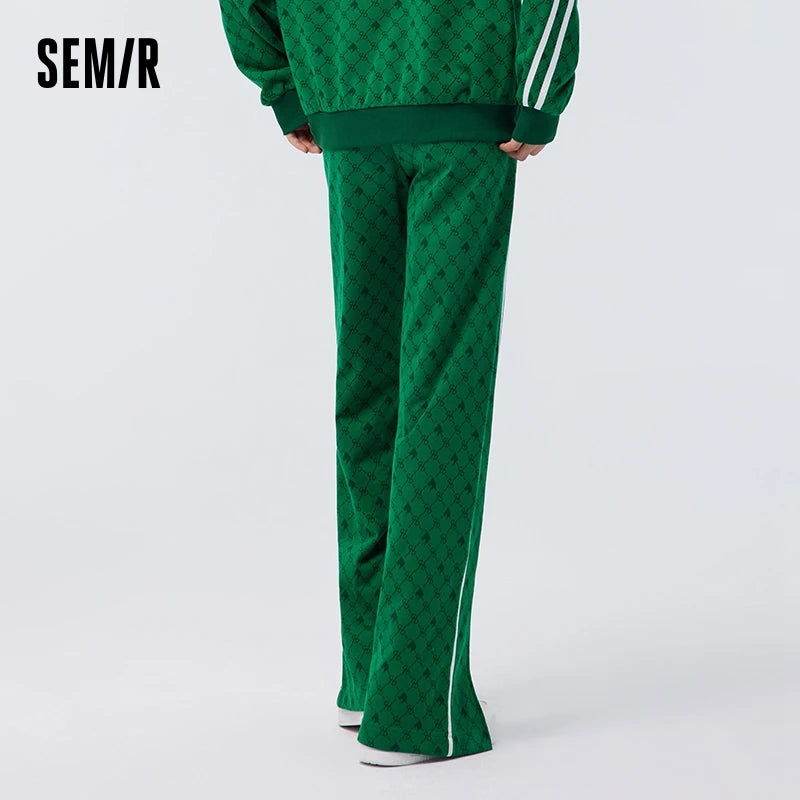 Semir Casual Pants Women Contrasted Color Slit Wide Leg Pants 2023 Spring New Retro Trousers