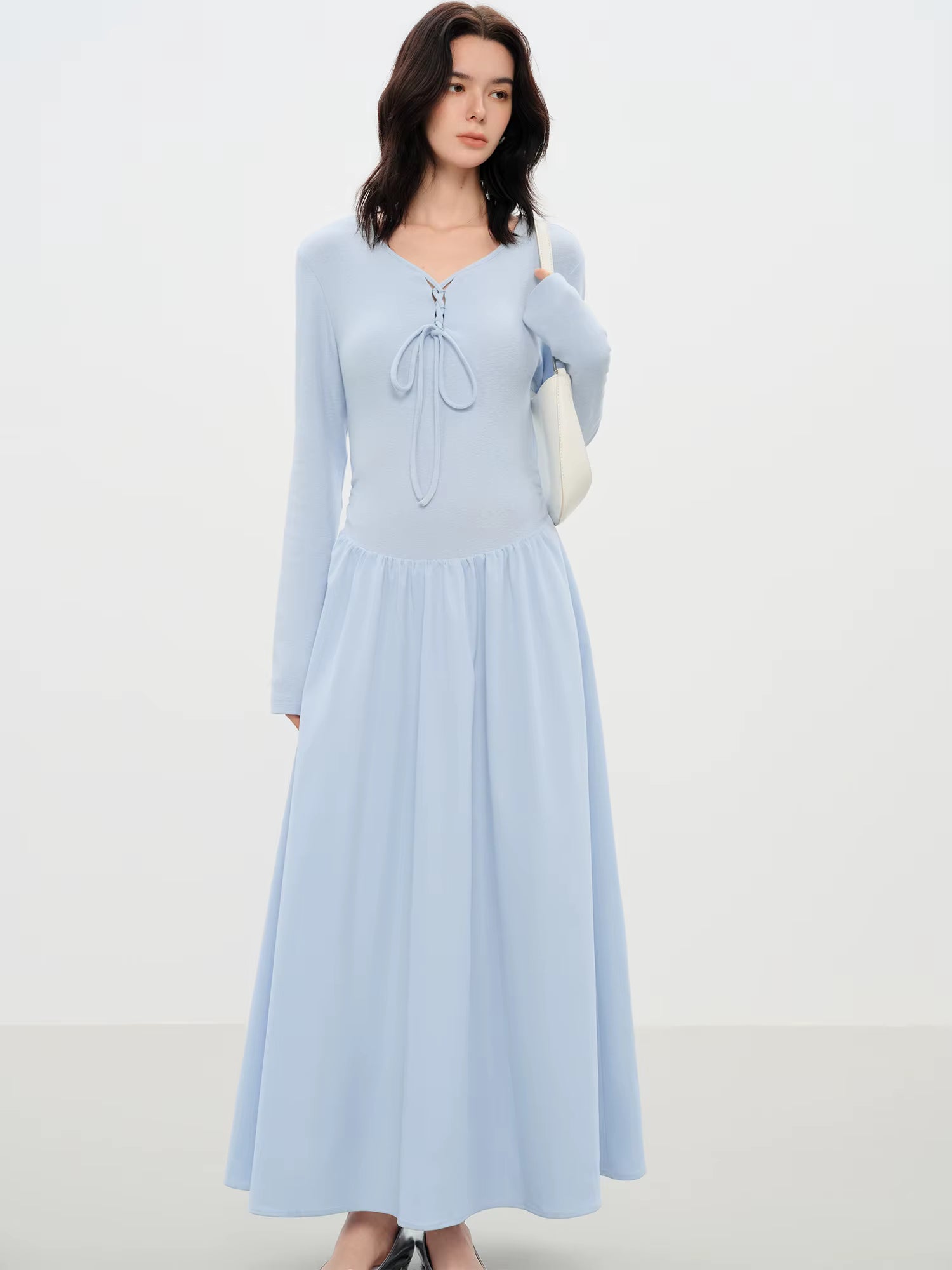 Elegant Autumn Party Dress Knit Patchwork Long Sleeves Dress for Women Fall Winter 2025 New Arrival Stretchy Inner Dresses