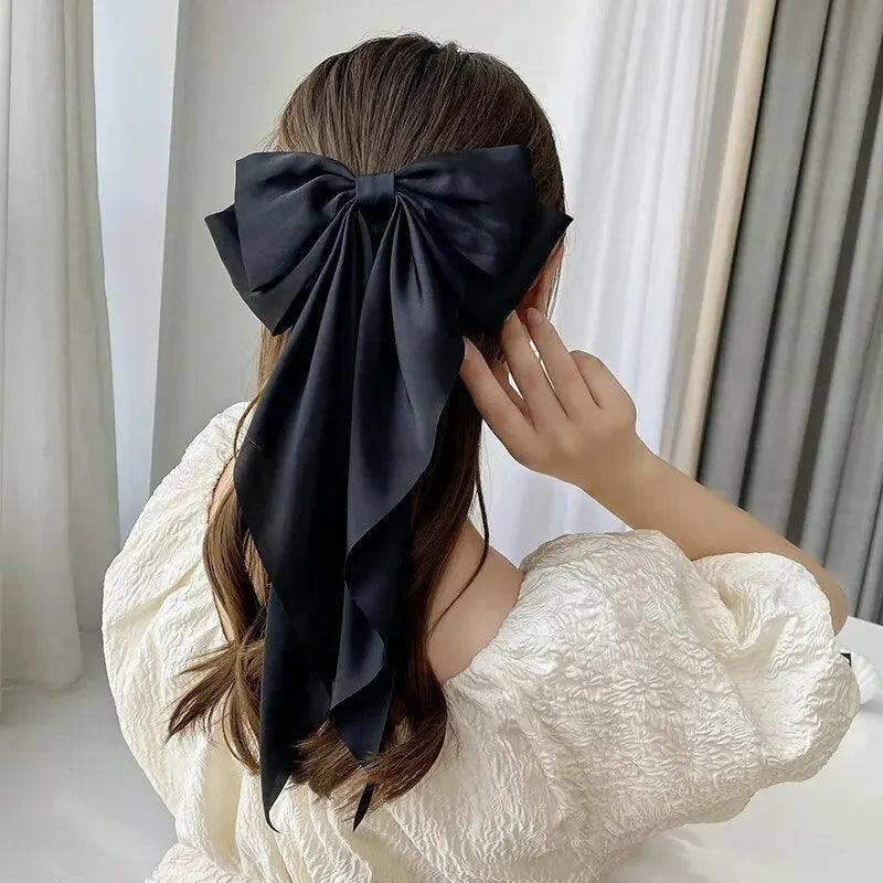 1/2pcs Bow Ribbon Hair Clip Fashion Simple Solid Satin Spring Clip Hair Pin Elegant Retro Headband Clips Girls Hair Accessories