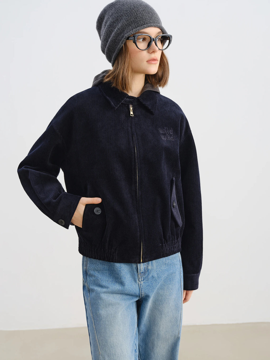 Petite Retro Miu-Inspired Collegiate Corduroy Jacket with Small Turnover Collar 2025 Autumn Winter New Collection Jackets