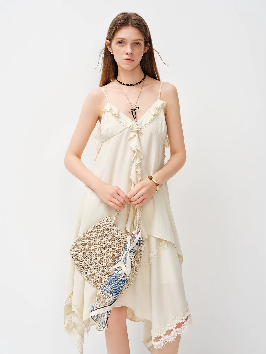 2026 Spring Women's V-Neck Ruffle Camisole Asymmetrical Hem Skirt Two Piece Set Bohemian Floral Coord Soft Elegant Style