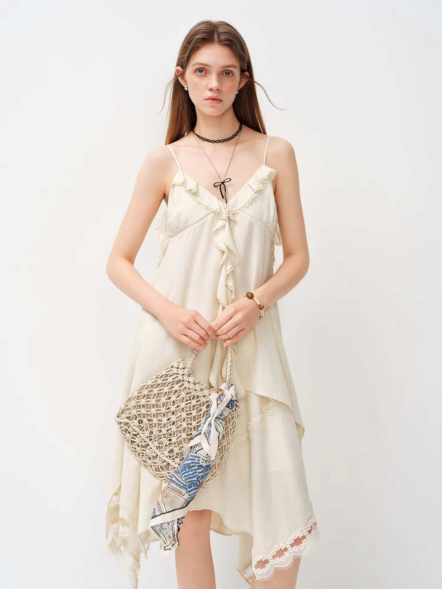 2026 Spring Women's V-Neck Ruffle Camisole Asymmetrical Hem Skirt Two Piece Set Bohemian Floral Coord Soft Elegant Style