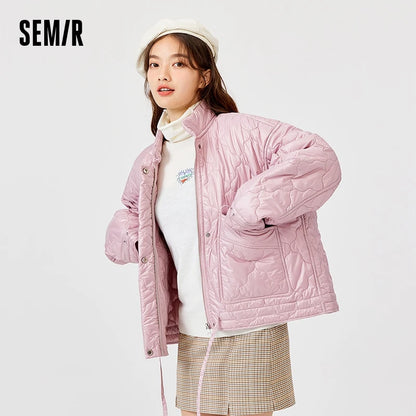 Semir Cotton-Padded Jacket Women 2023 Winter New Stand-Up Collar Solid Color Drawstring Oversize Versatile Cotton-Padded Jacket