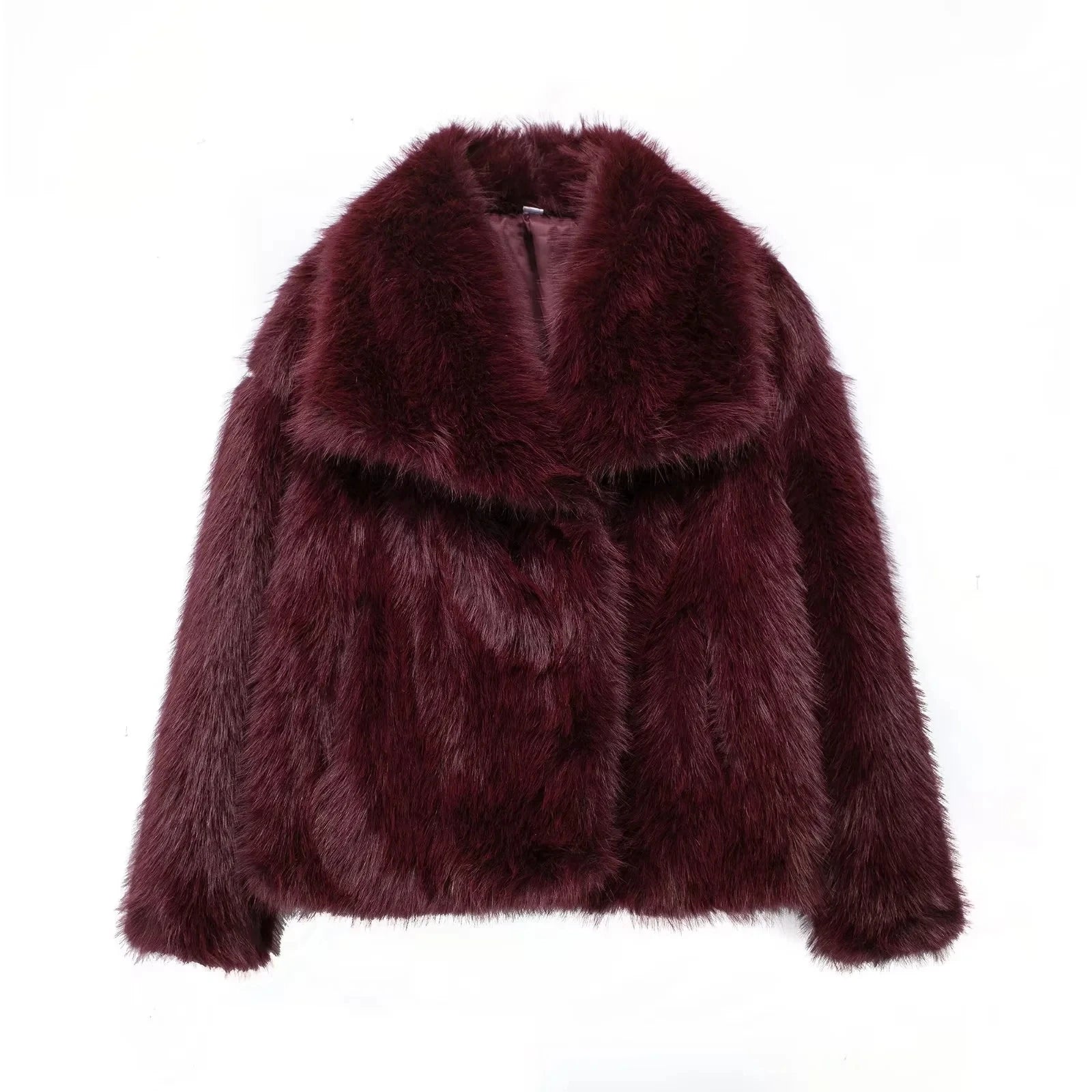 TRAFZA 2025 Autumn Winter Women Casual Faux Fur Jackets Fashion Streetwear Solid Oversized Turn Down Collar Elegant Thick Coats