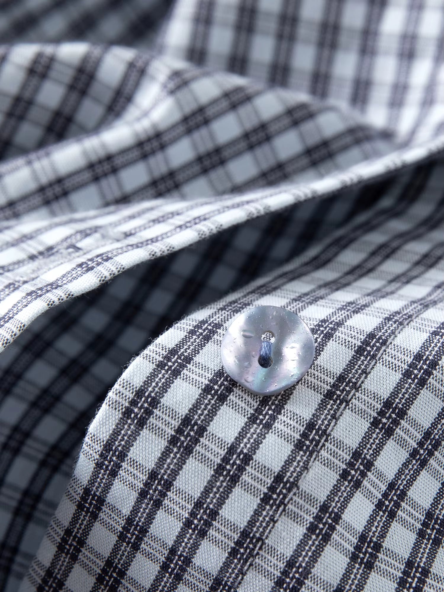 2026 Women Blue White Gingham Shirt Drawstring Waist Short Blouse Soft Cotton Cropped Long Sleeve Top for Coffee Date Style