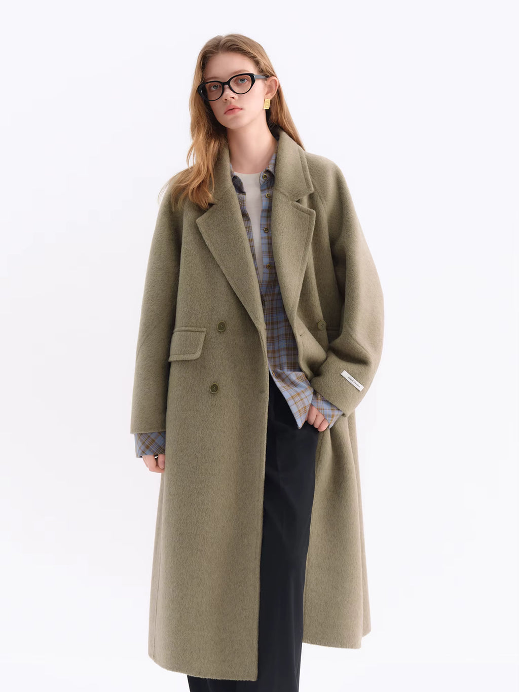 2025 Winter Women's Green Casual Commute Blazer Coat - Double-Faced Wool Blend Trench Outerwear for Daily Versatile Wear