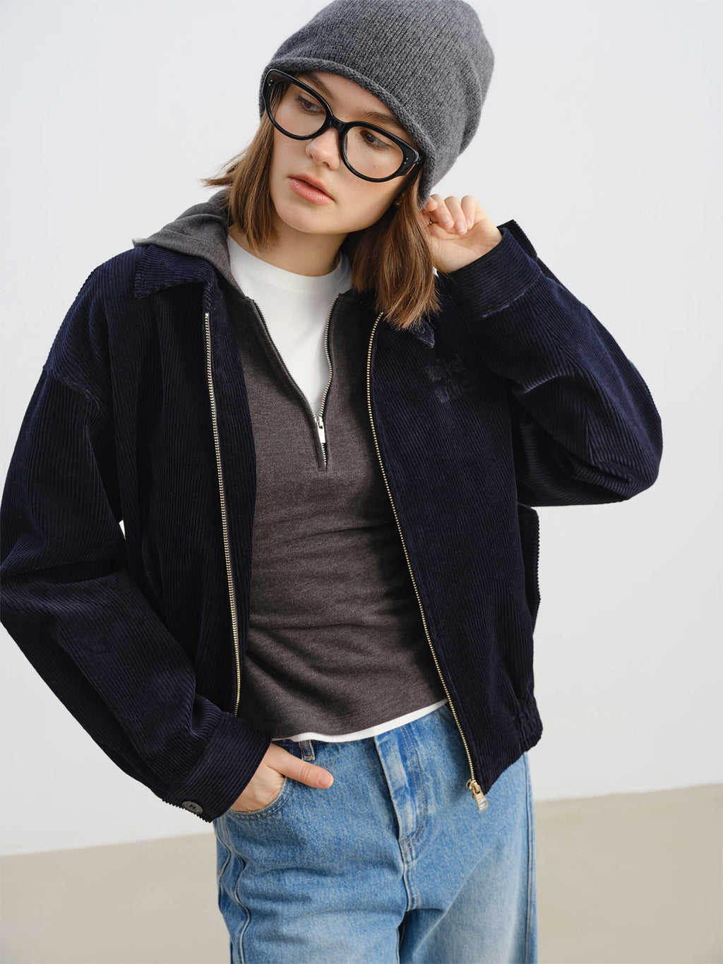 Petite Retro Miu-Inspired Collegiate Corduroy Jacket with Small Turnover Collar 2025 Autumn Winter New Collection Jackets