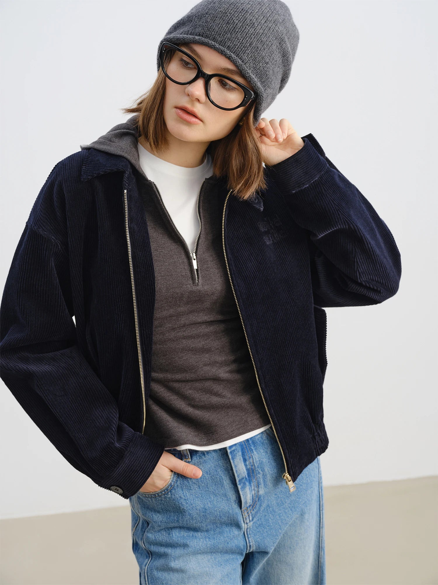 Petite Retro Miu-Inspired Collegiate Corduroy Jacket with Small Turnover Collar 2025 Autumn Winter New Collection Jackets