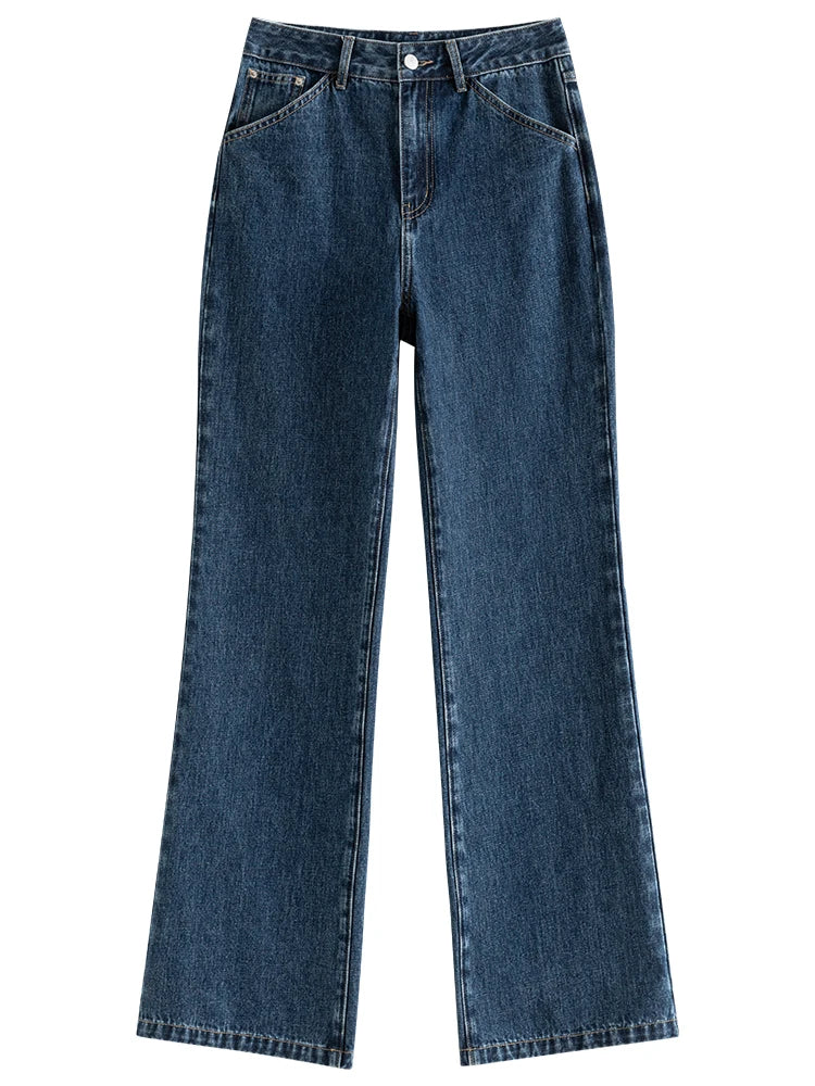 FSLE High Street Style Bootcut Jeans for Women 2023 Autumn New Look Slim Tall Trousers Casual High Waist Full-length Jean Female