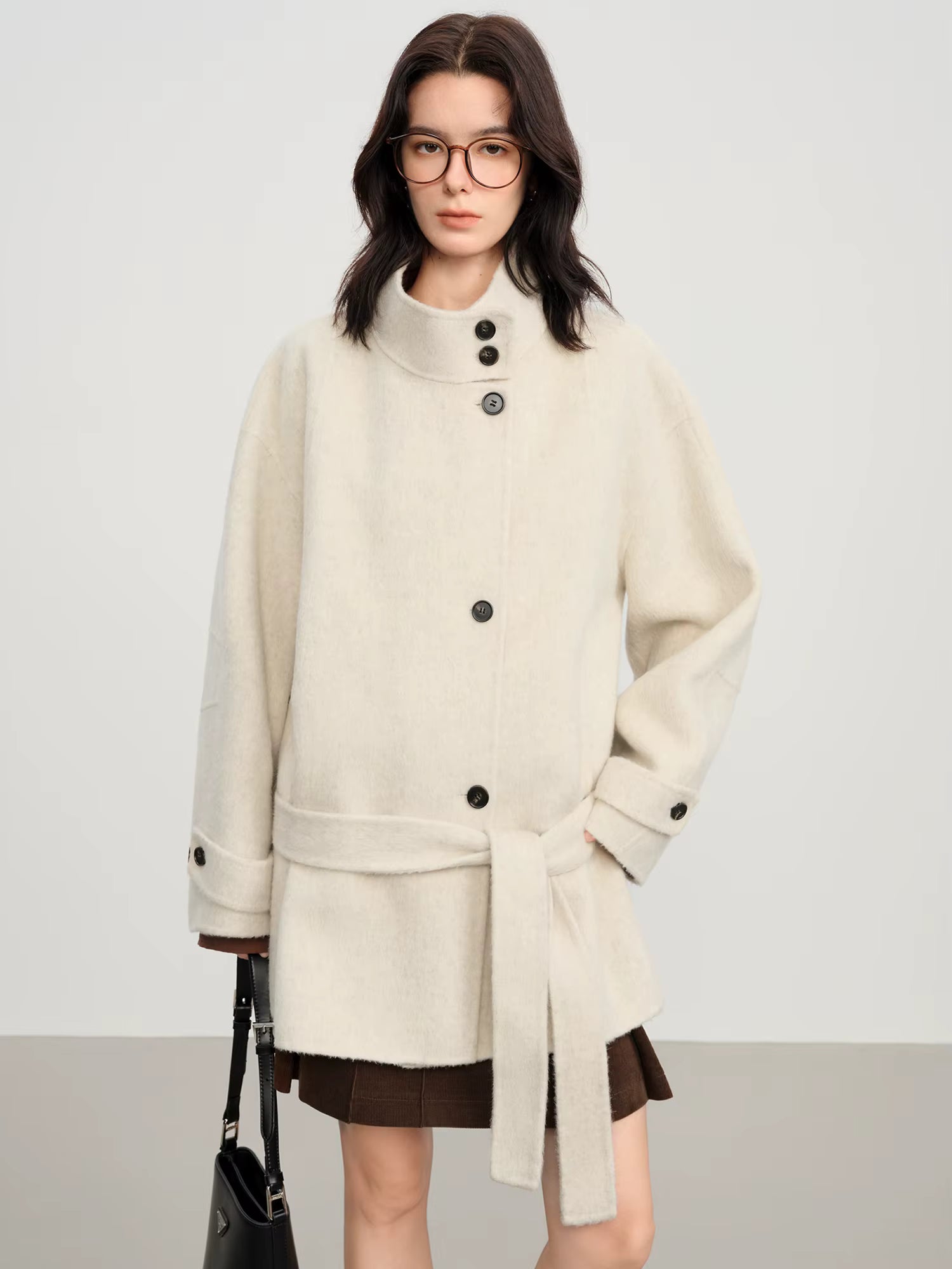 French Style Sheep Wool Cropped Wool Coat Women's Winter 2025 New Double-faced Wool Jackets Simple Ins Stand Collar